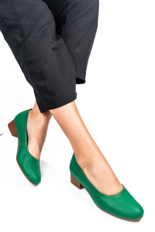 Pantofi dama piele naturala verde deschis toc mic 2s77040