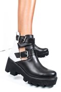 BOTINE NEGRU ALB PIELE NATURALA CLE102341