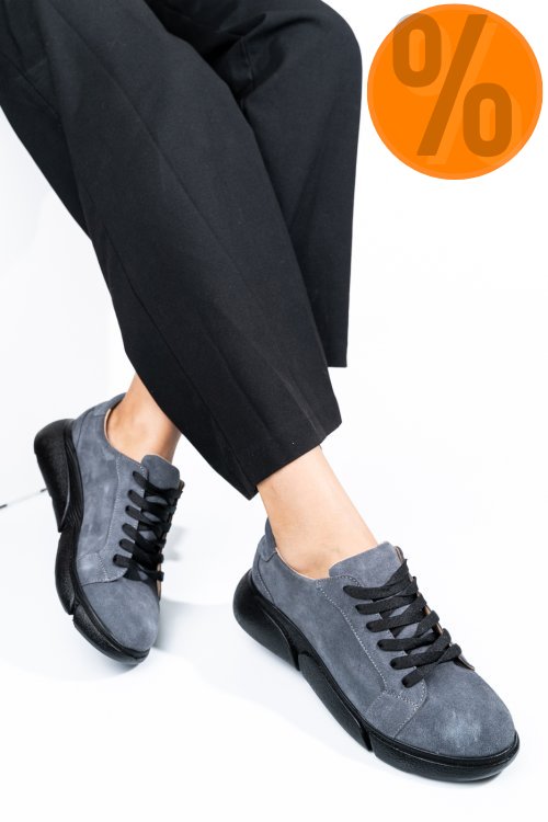Pantofi sport gri negru piele naturala intoarsa 3s77011b