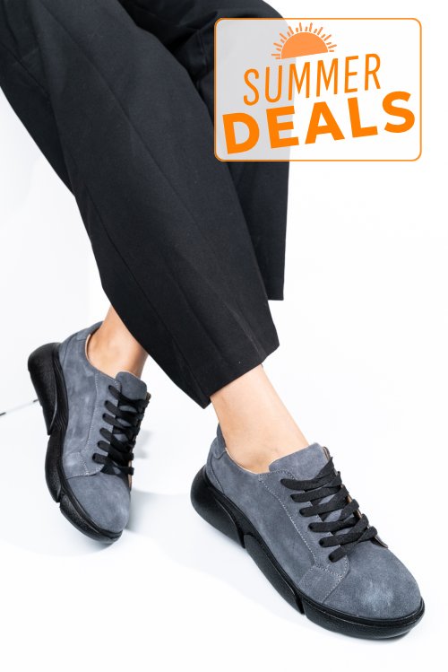 Pantofi sport gri negru piele naturala intoarsa 3s77011b
