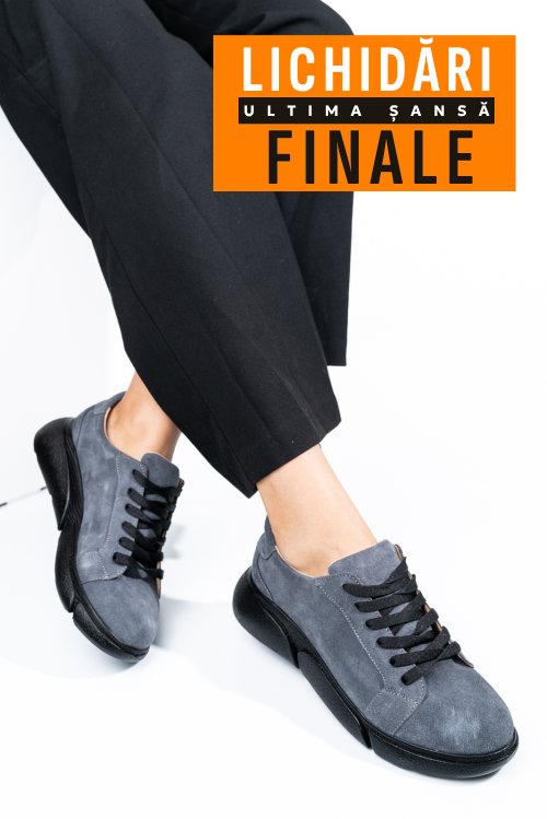 Pantofi sport gri negru piele naturala intoarsa 3s77011b