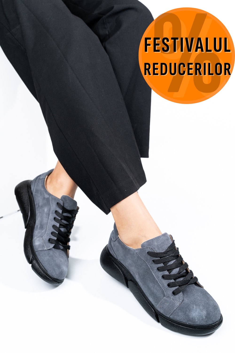 PANTOFI SPORT GRI NEGRU PIELE NATURALA INTOARSA 3S77011B