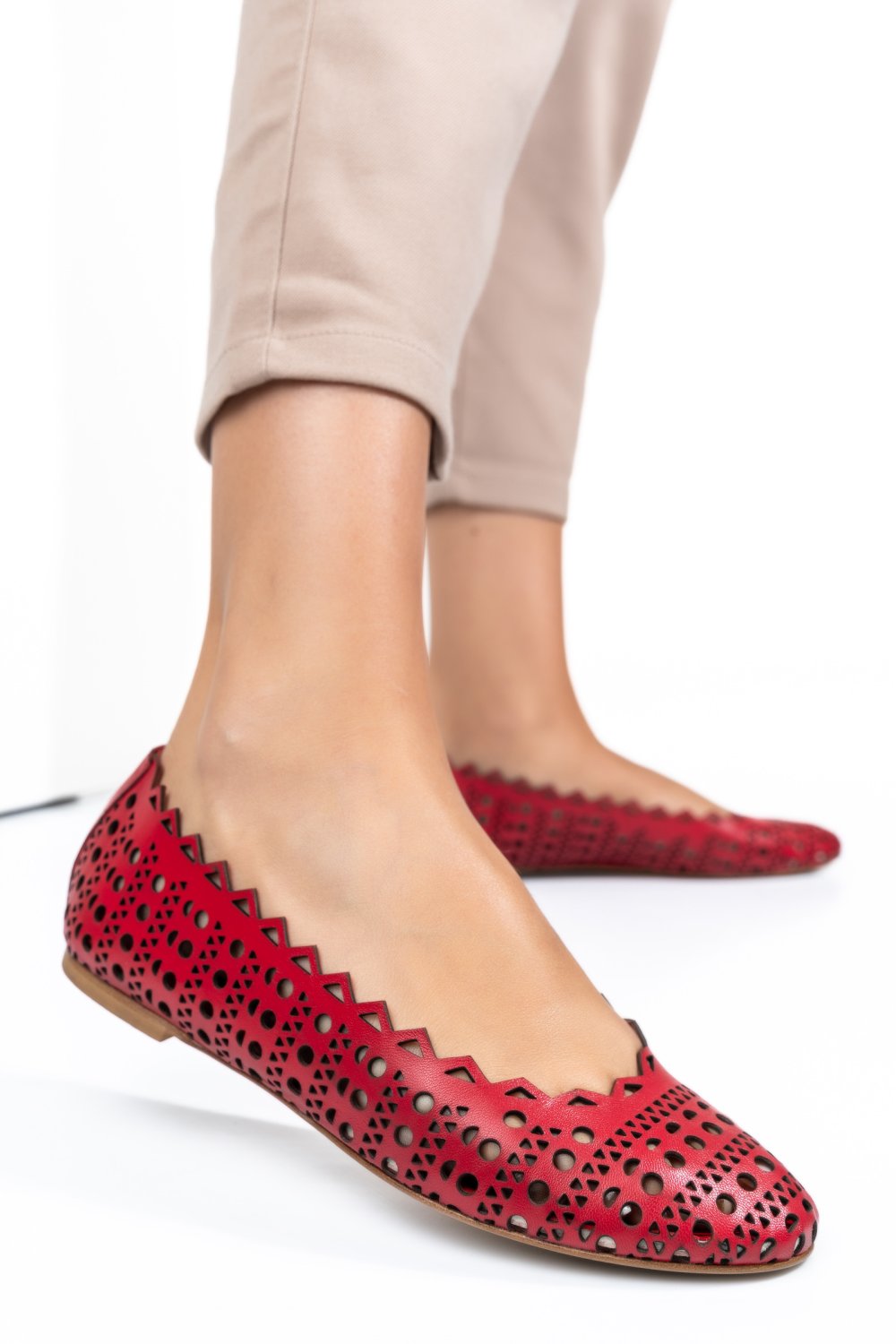 BALERINI ROSII PIELE NATURALA DE8502P05