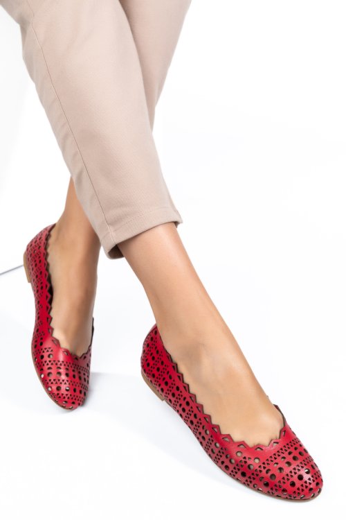 Balerini rosii piele naturala de8502p05