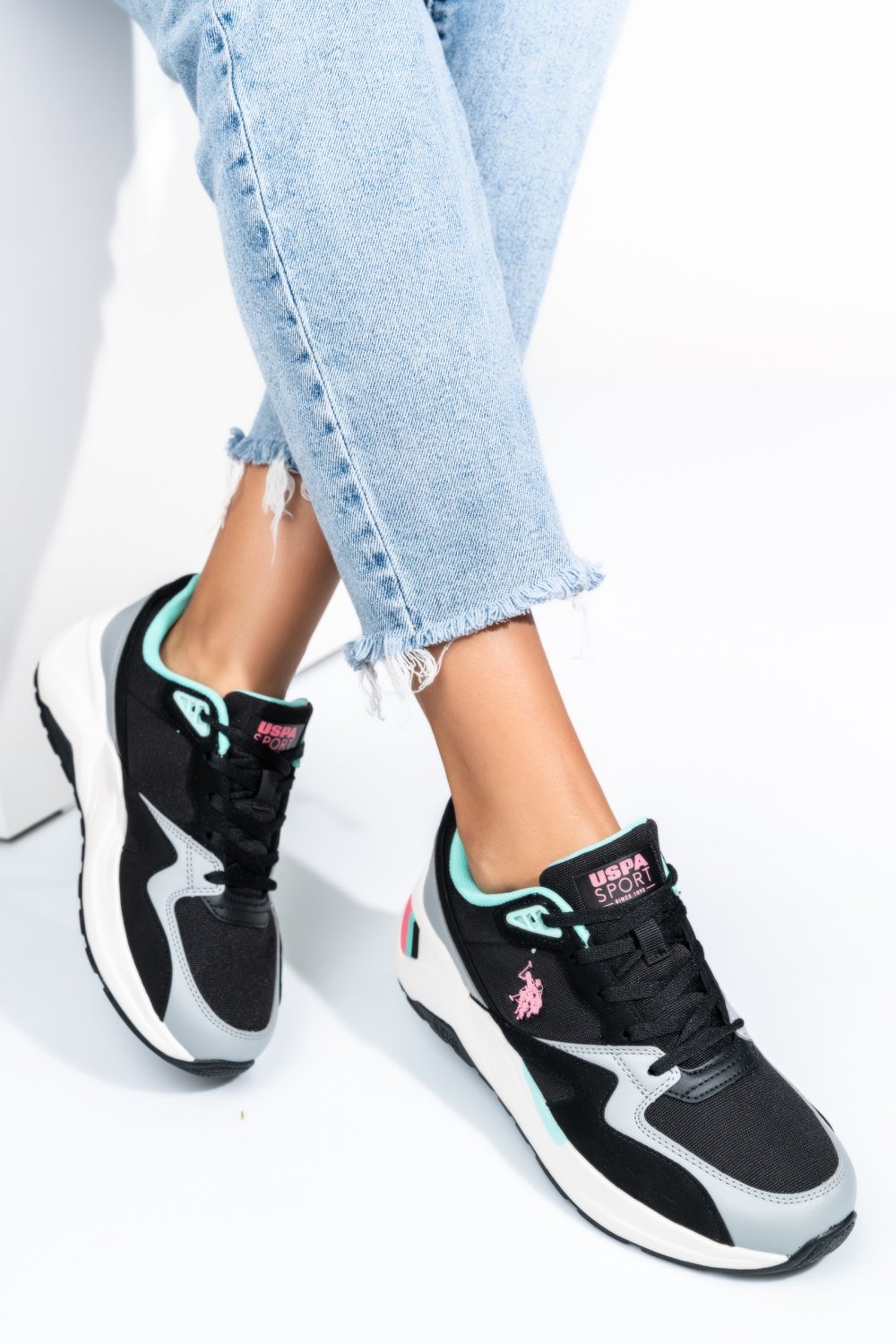 U.S. POLO ASSN, PANTOFI SPORT BLACK PINK HUSKY