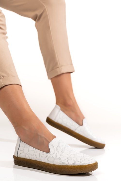 Mocasini albi piele naturala 2sp02-2