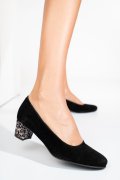 PANTOFI FEMEI PIELE NATURALA INTOARSA NEGRU AURIU CU TOC 1S77500