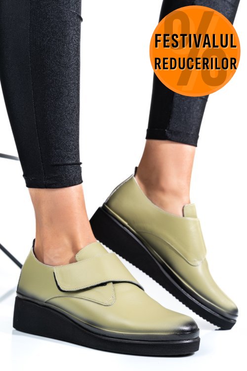 Pantofi olive piele naturala apck2265