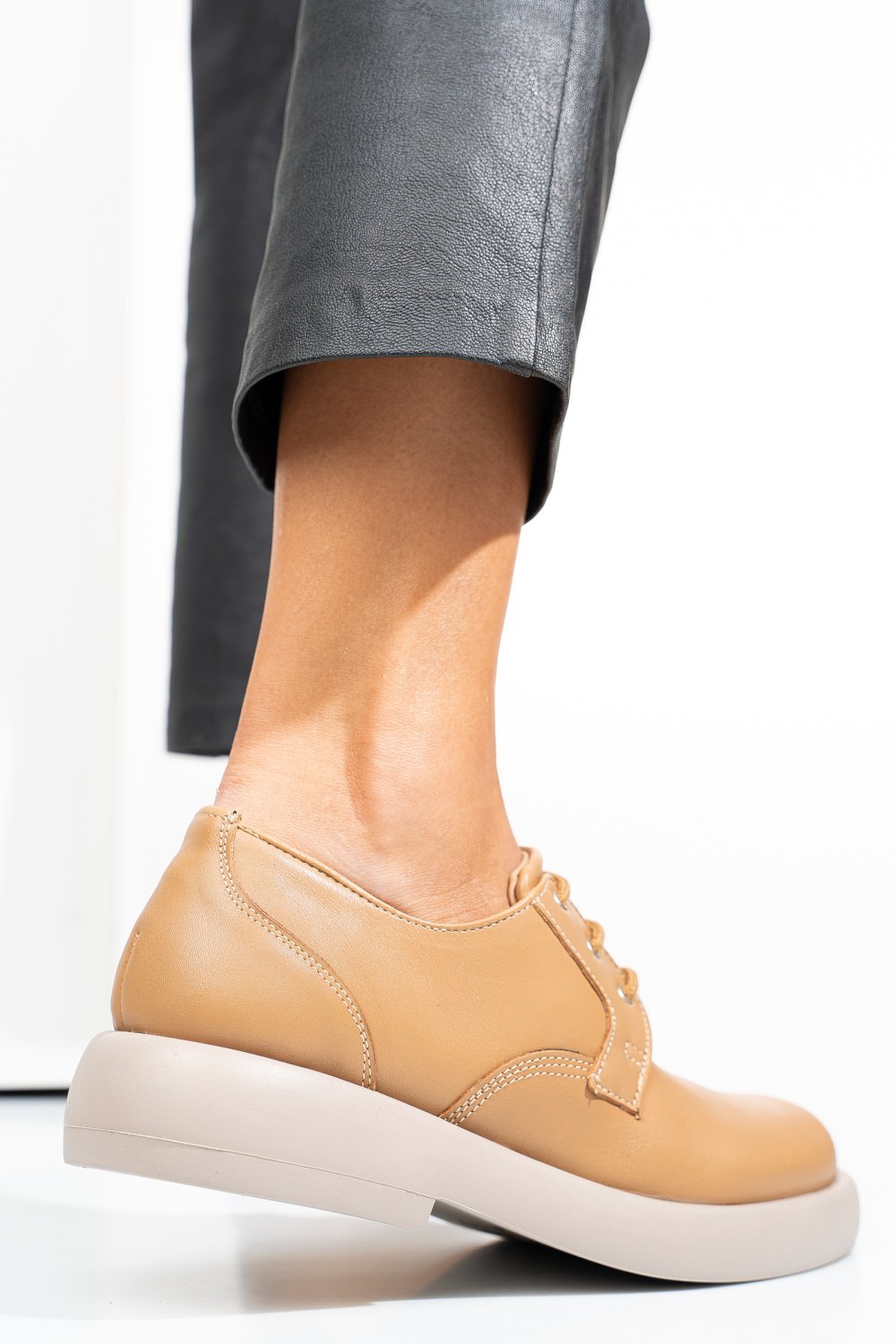 PANTOFI BEJ PIELE NATURALA 4S7758