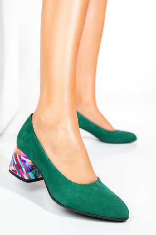 Pantofi verde color piele naturala intoarsa 5s77002