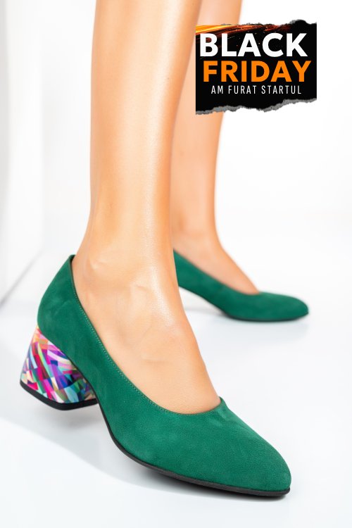 Pantofi verde color piele naturala intoarsa 5s77002