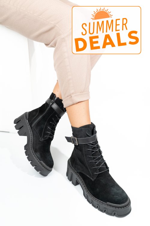 Ghete negre piele naturala intoarsa 242818sp