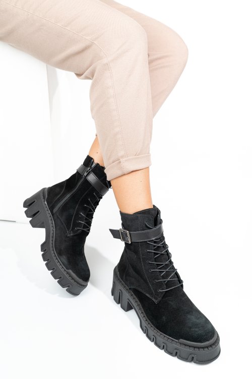 Ghete negre piele naturala intoarsa 242818sp