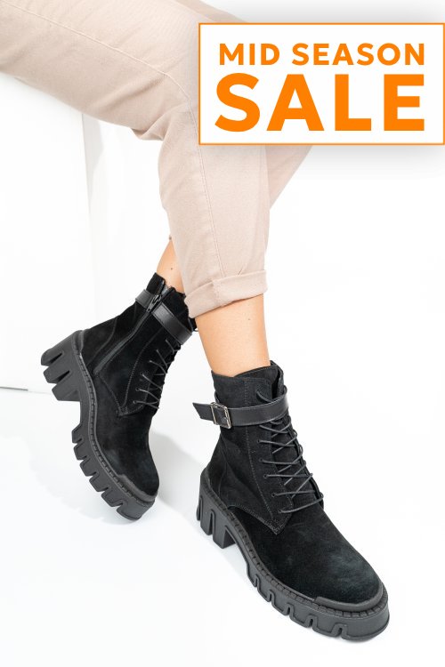 Ghete negre piele naturala intoarsa 242818sp