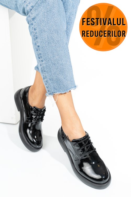 Pantofi negri piele naturala lacuita 4s7758