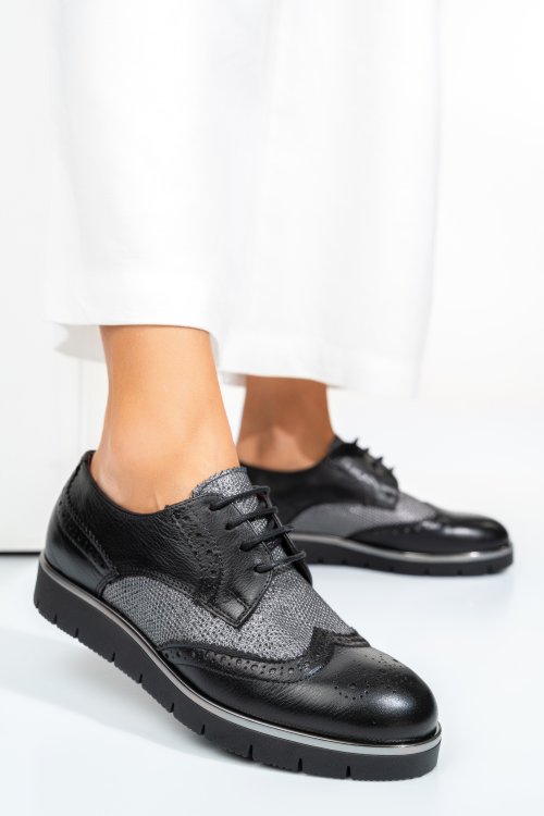 Pantofi negru argintiu piele naturala 5s7744001