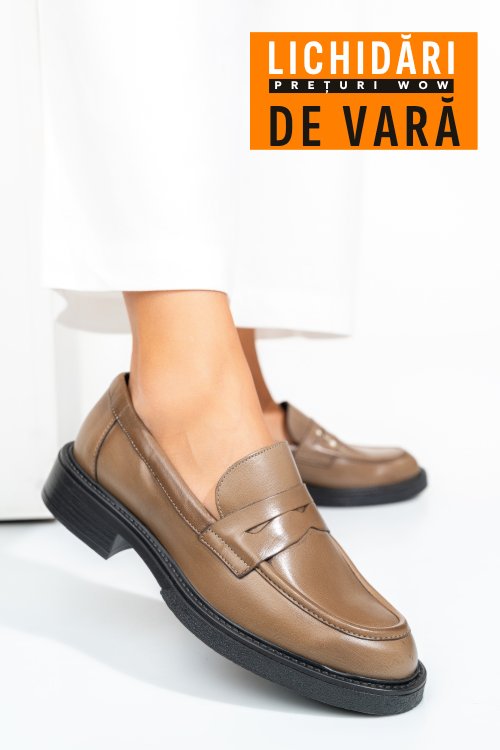 Mocasini taupe piele naturala emme011/oxford