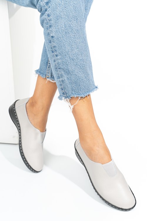 Pantofi gri piele naturala tsp45