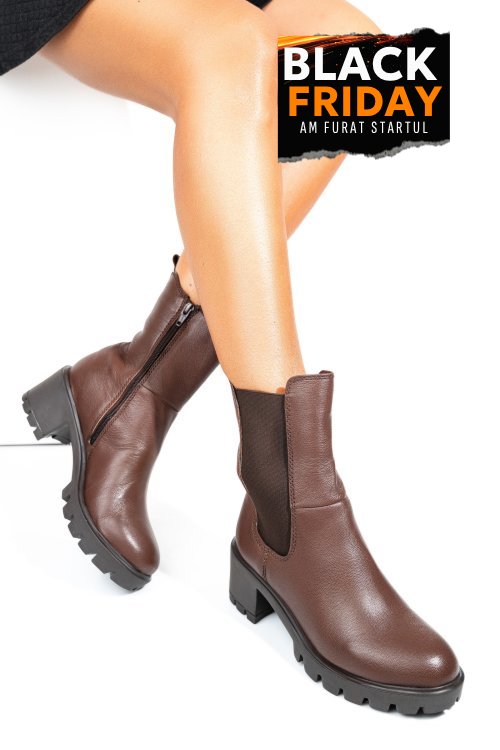Ghete dama piele naturala maro inchis toc mic 8s77799