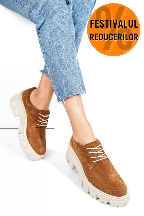 Pantofi casual femei piele naturala intoarsa maro 2s77080