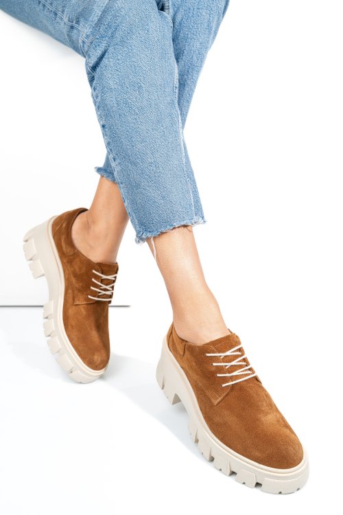 Pantofi casual femei piele naturala intoarsa maro 2s77080