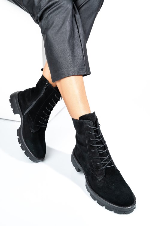 Ghete negre piele naturala intoarsa 242801sp