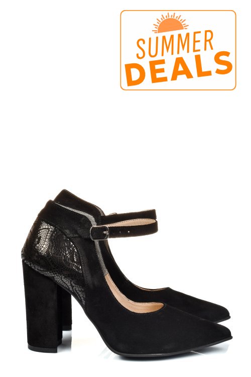 Pantofi negri piele naturala intoarsa 5s77909