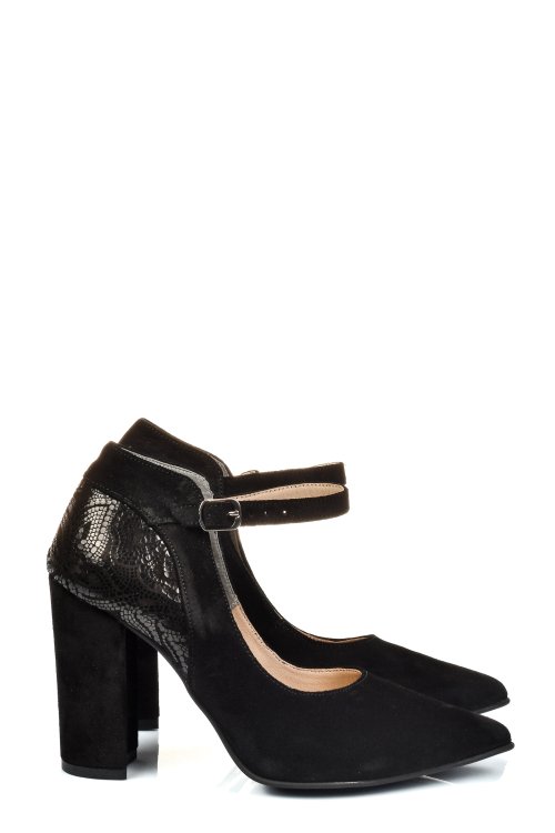 Pantofi negri piele naturala intoarsa 5s77909