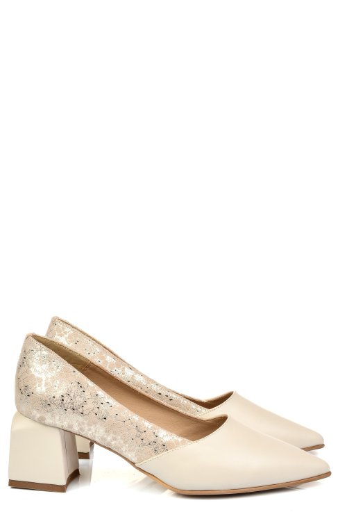 Pantofi bej glitter piele naturala 5s77460