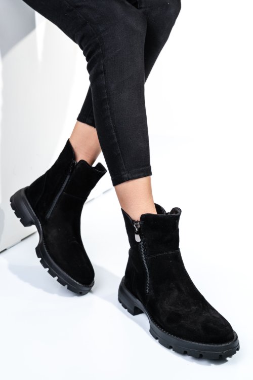 Ghete negre piele naturala intoarsa 242841sp
