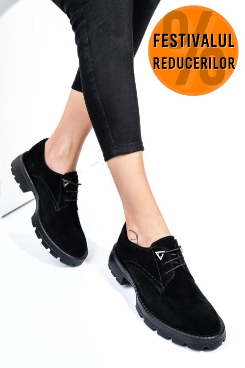 Pantofi negri piele naturala intoarsa 251615sp