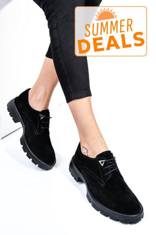 Pantofi negri piele naturala intoarsa 251615sp