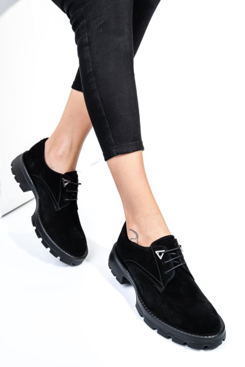 Pantofi negri piele naturala intoarsa 251615sp