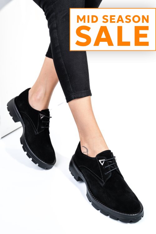 Pantofi negri piele naturala intoarsa 251615sp