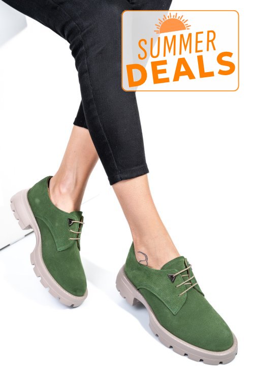 Pantofi verzi piele naturala intoarsa 251615sp
