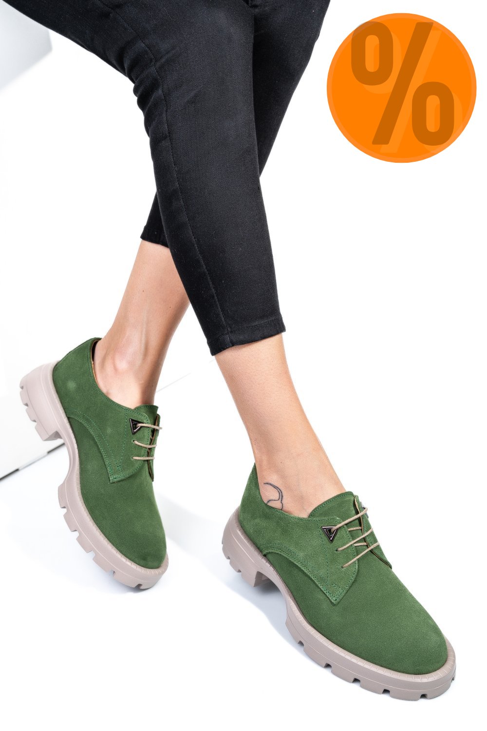 PANTOFI VERZI PIELE NATURALA INTOARSA 251615SP