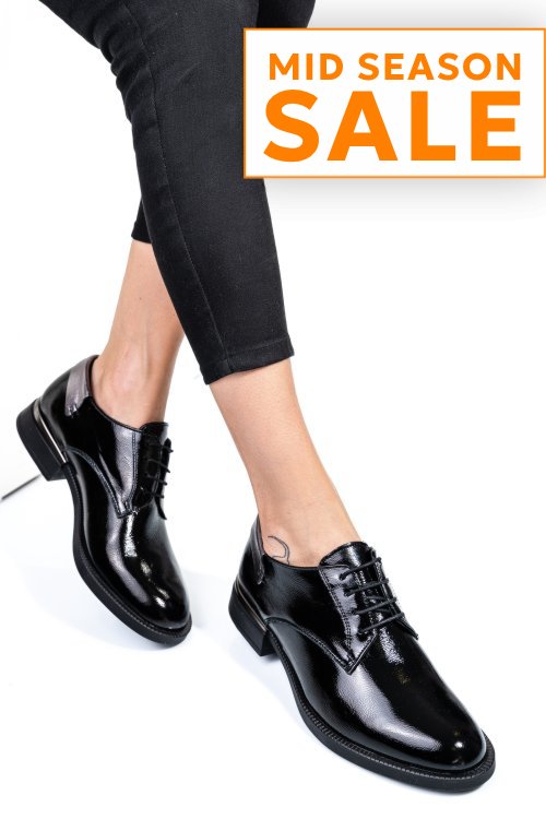 Pantofi negri piele naturala lacuita 251624npk