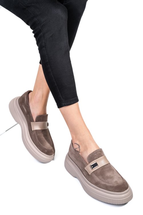 Mocasini bej piele naturala intoarsa 251619sp
