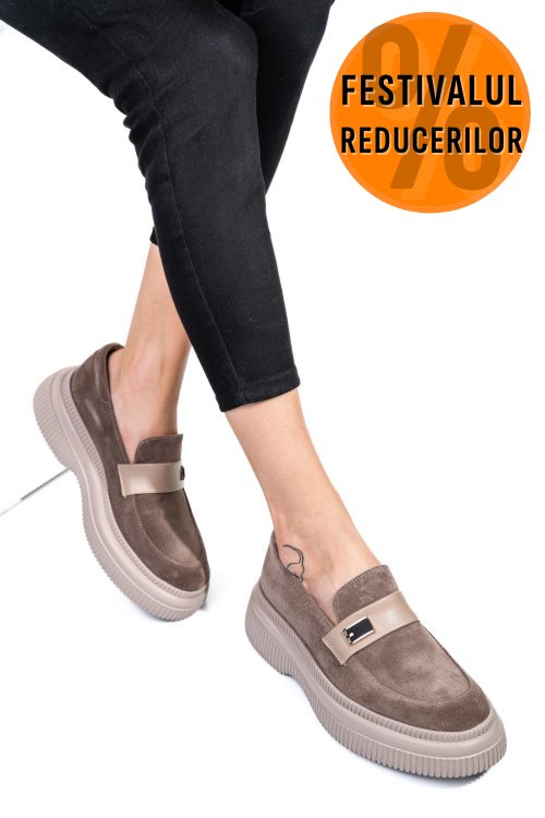 Mocasini bej piele naturala intoarsa 251619sp