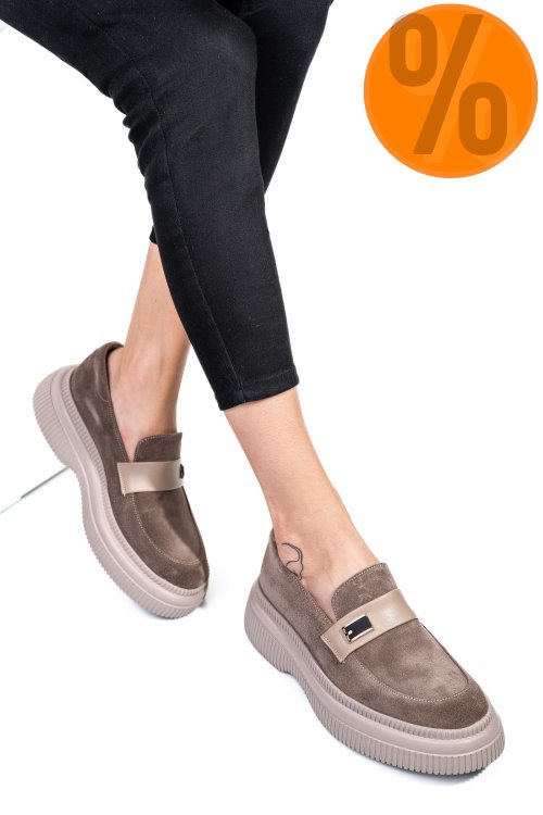Mocasini bej piele naturala intoarsa 251619sp
