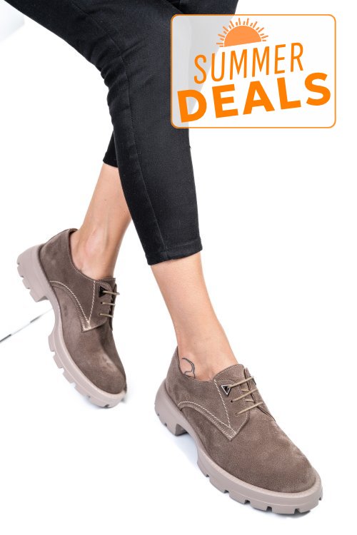 Pantofi bej piele naturala intoarsa 251615sp