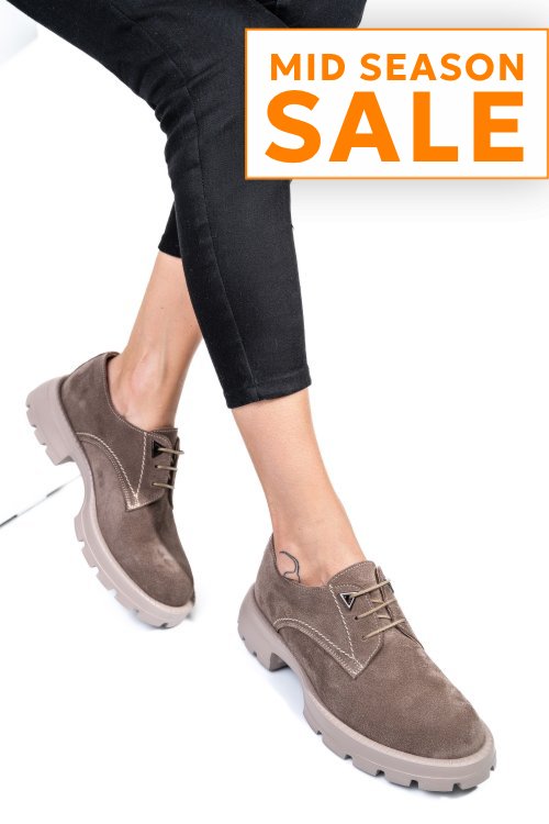 Pantofi bej piele naturala intoarsa 251615sp
