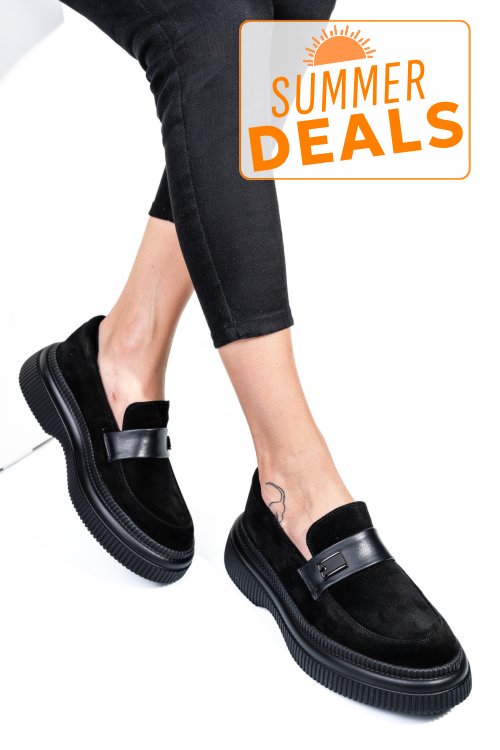 Mocasini negri piele naturala intoarsa 251619sp
