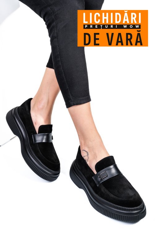 Mocasini negri piele naturala intoarsa 251619sp