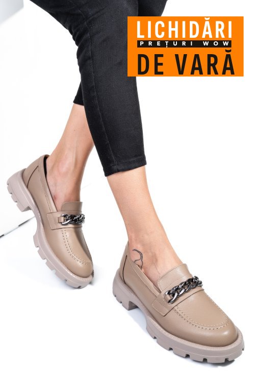 Mocasini bej piele naturala 251616np