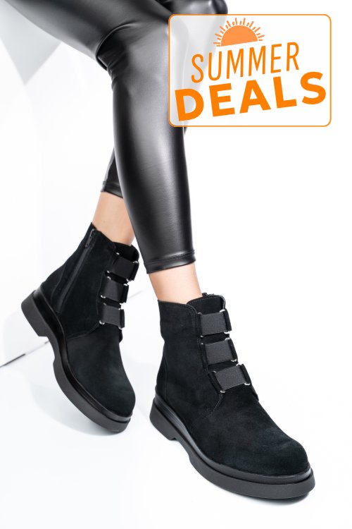 Ghete negre piele naturala intoarsa 242816sp