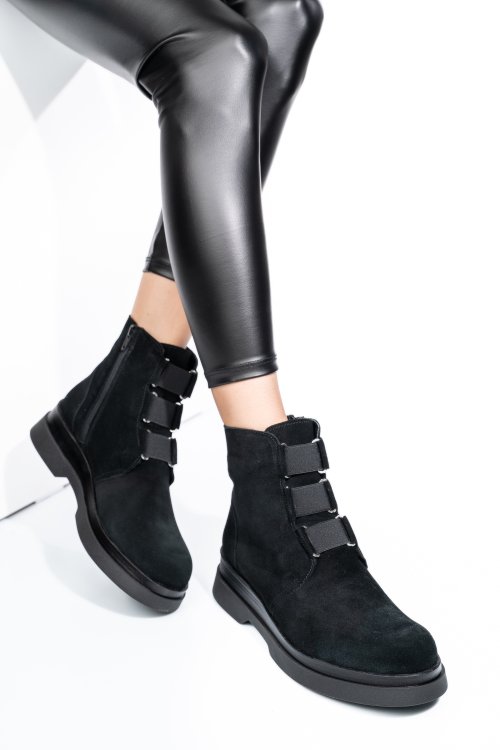 Ghete negre piele naturala intoarsa 242816sp