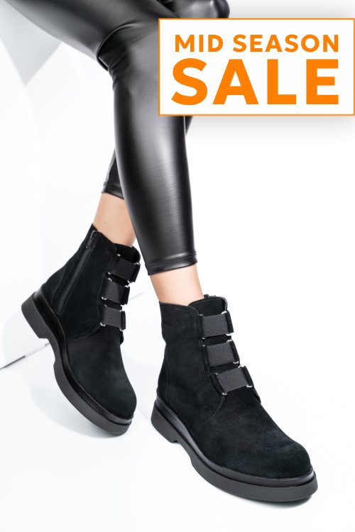 Ghete negre piele naturala intoarsa 242816sp
