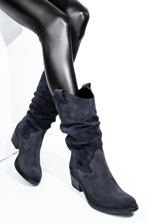 Cizme bleumarin piele naturala intoarsa 2s7702842sp