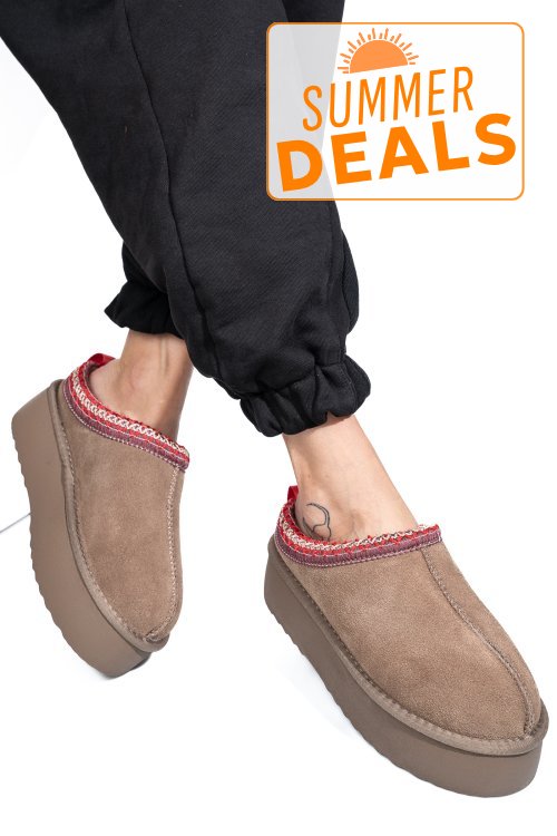 Saboti taupe piele naturala intoarsa 1s77253